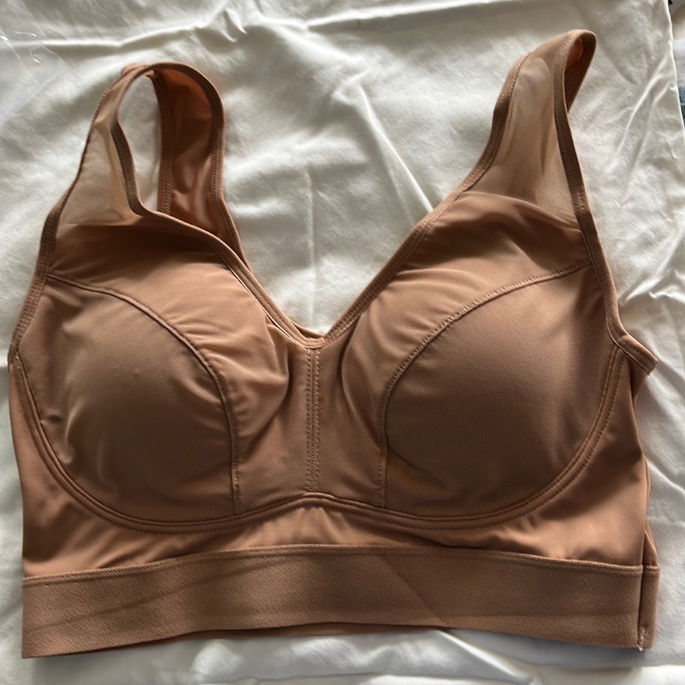 RHONDA SHEAR - pull on bra - size - L— never worn color is “camel”